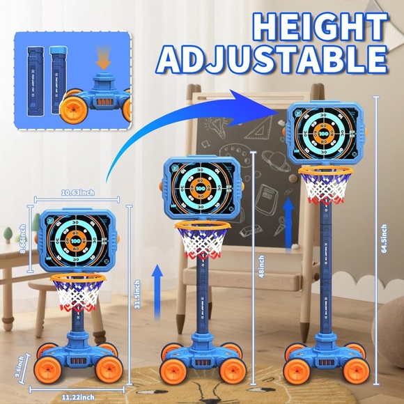 3 in 1 Kids Basketball Hoop Set Toys and Removable Base & Foam Toy Gun - Picture 2 of 7